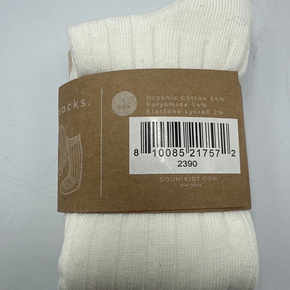 NWT Goumi Kids Crew Socks Organic Cotton Size L 6-8 Y Lot of 6 Pairs Beige Ivory